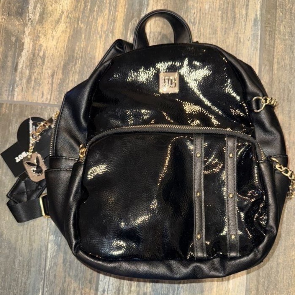 Playboy Mini Leather Backpack‎ NWT Spencers Exclusive Y2K Bunny Logo Black
